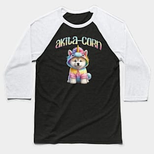 Akita-Corn Kawaii Akita Dog Puppy Pastel Unicorn Costume Baseball T-Shirt